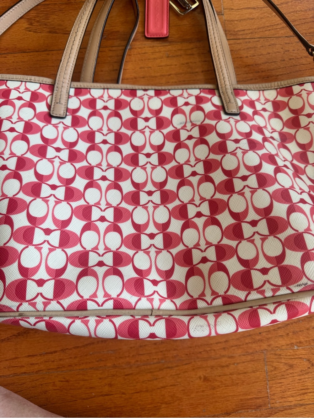 Coach Pink Signature Canvas Tote with Tan Trim - Picture 9 of 14